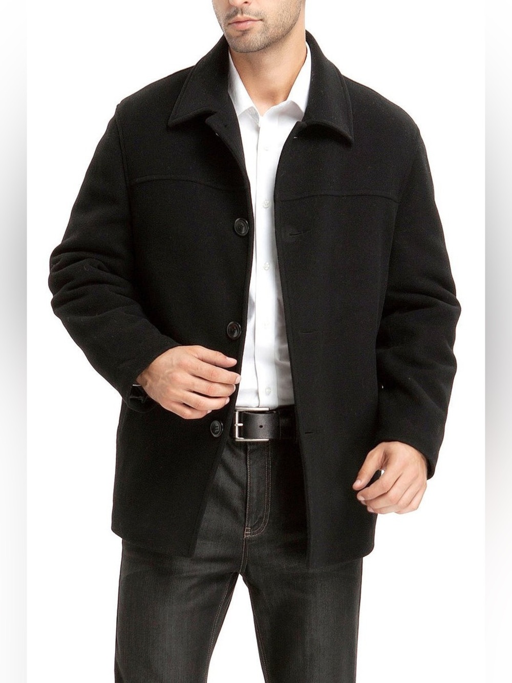 Black Wool Button-Up Pea Coat